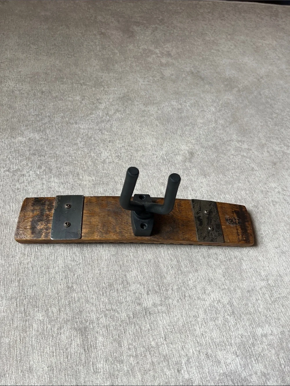 Rustic Brown Wood Wall Hook with Black Metal Double Hanger